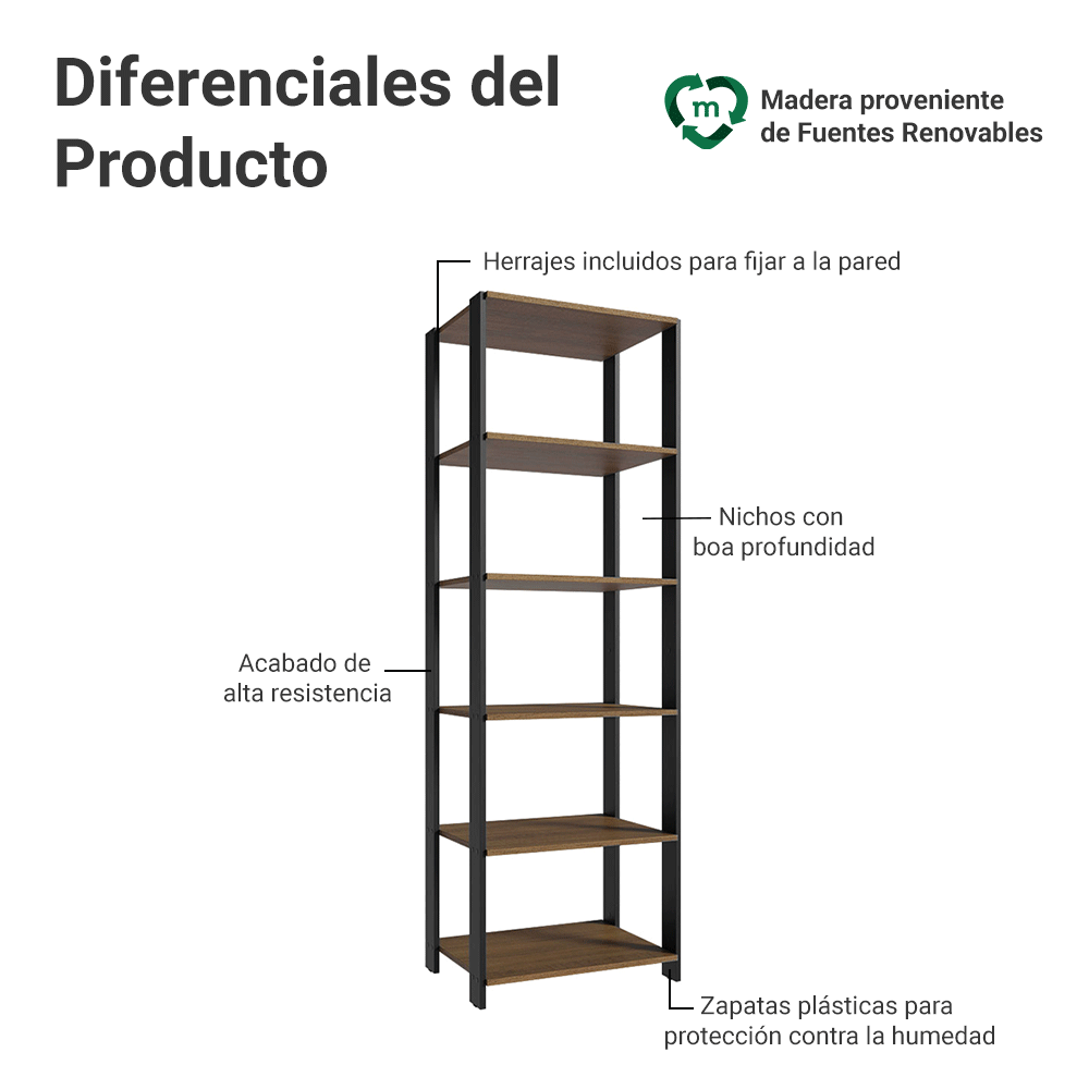 Armário Estante Multiuso para Oficina con 5 Niveles 59 cm Marrón/Negro