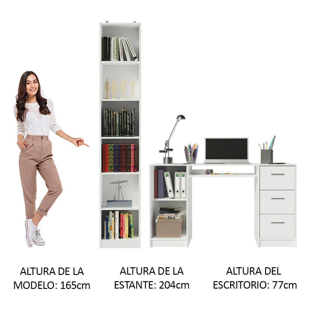 Escritorio de Oficina 173 cm Alaska + Mueble Estante Librero Blanco Madesa