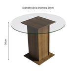 Juego de Comedor Débora con 4 Sillas - Encimera Redonda de Cristal Marrón/Negro