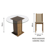 Juego de Comedor Nanda con 4 Sillas - Encimera Redonda de Cristal