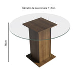 Juego de Comedor Ana con 4 Sillas - Encimera Redonda de Cristal Marrón/Negro