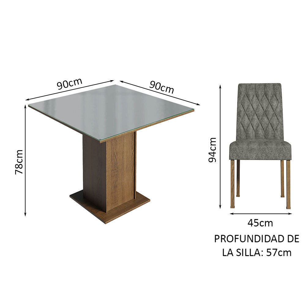 Juego de Comedor Anaju con 4 Sillas - Tablero de Madera y Cristal