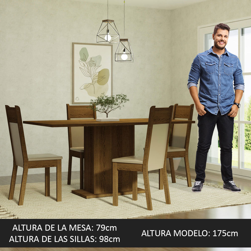 Juego de Comedor Elisa con 4 Sillas Marrón/Crema/Beige
