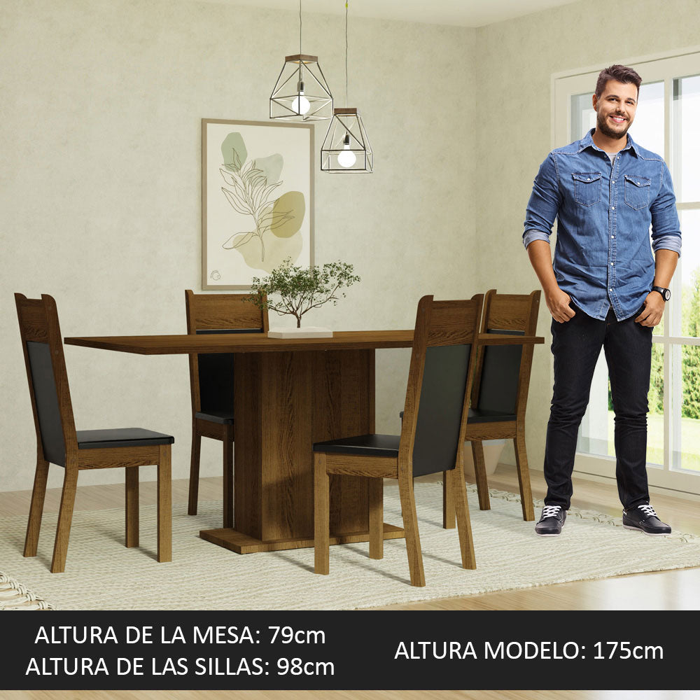 Juego de Comedor Elisa con 4 Sillas Marrón/Negro