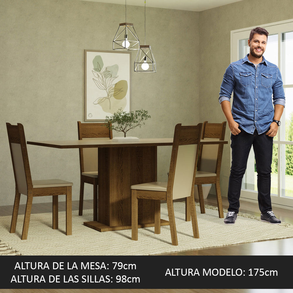 Juego de Comedor Elisa con 4 Sillas Crema/Marrón/Beige