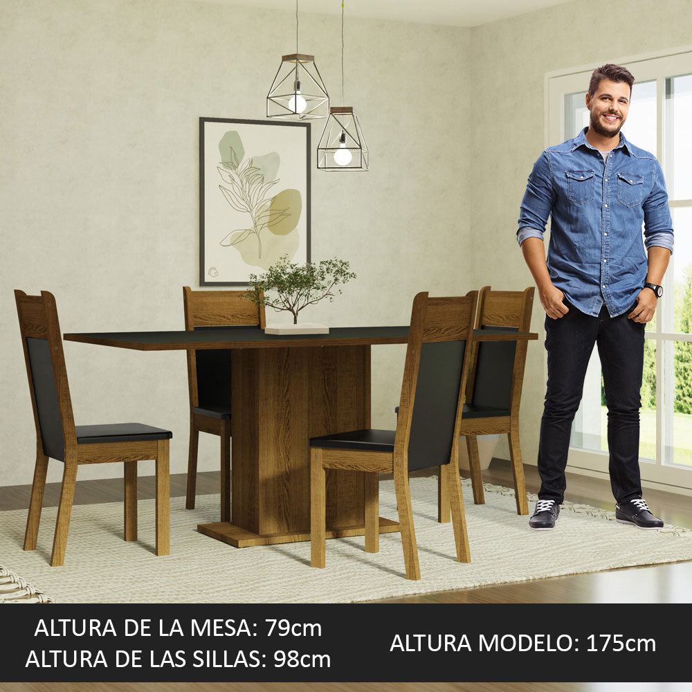 Juego de Comedor Elisa con 4 Sillas Negro/Marrón