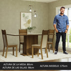 Juego de Comedor Greta con 4 Sillas - Tablero de Madera y Cubierta de Cristal Crema/Marrón/Beige