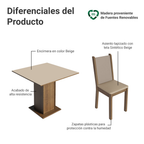 Juego de Comedor Briana con 4 Sillas Marrón/Crema