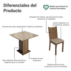 Juego de Comedor Perla con 4 Sillas - Tablero de Madera y Cubierta de Cristal Marrón/Crema/Beige