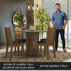 Juego de Comedor Perla con 4 Sillas - Tablero de Madera y Cubierta de Cristal Marrón/Crema/Negro