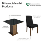 Juego de Comedor Evelin con 4 Sillas Oxford - Tablero de Madera y Cristal Marrón/Negro/Oxford