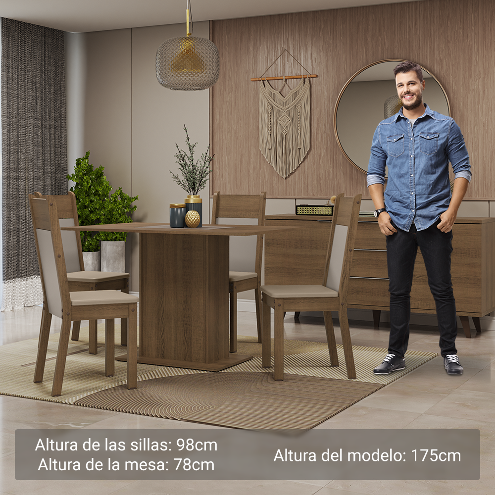 Juego de Comedor Madesa Sheila con 4 Sillas Marrón/Crema/Beige