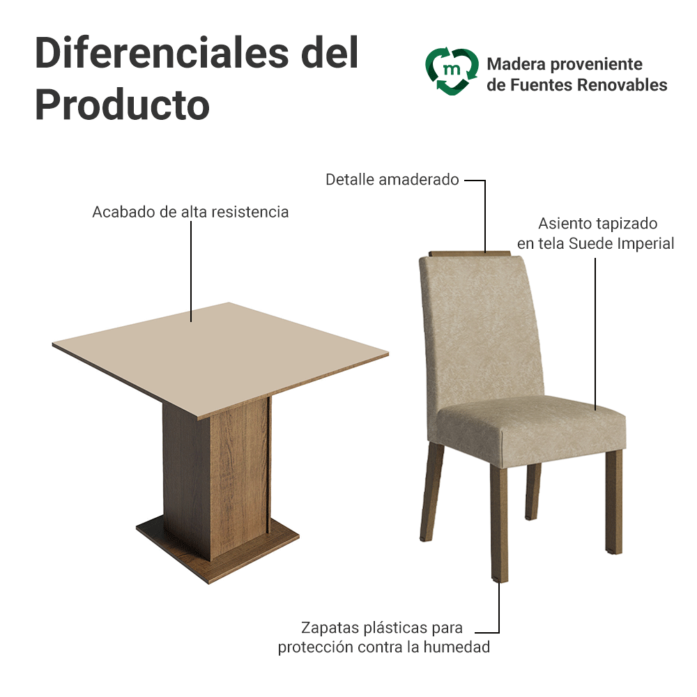 Juego de Comedor Aspen con 4 Sillas Marrón/Crema/Imperial