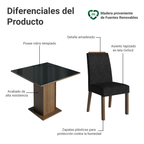Juego de Comedor Sines con 4 Sillas - Tablero de Madera y Cristal MarrónNegroOxford