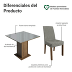 Juego de Comedor Anne con 4 Sillas - Tablero de Madera y Cubierta de Cristal Marrón/Gris/Plateado