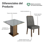 Juego de Comedor Sines con 4 Sillas - Tablero de Madera y Cristal MarrónGrisPlateado