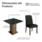 Juego de Comedor Capri con 4 Sillas - Tablero de Madera y Cristal MarrónNegroOxford