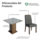 Juego de Comedor Capri con 4 Sillas - Tablero de Madera y Cristal Marrón/Gris/Plateado