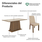 Juego de Comedor Patricia con 6 Sillas - Tablero de Madera y Cristal Marrón/Crema/Imperial