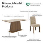 Juego de Comedor Stéfani con 6 Sillas - Tablero Rectangular de Madera y Cristal Marrón/Crema/Imperial Madesa