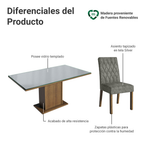 Juego de Comedor Geórgia con 6 Sillas - Tablero de Madera y Cubierta de Cristal Marrón/Gris/Plateado