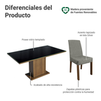 Juego de Comedor Alexis con 6 Sillas - Tablero de Madera y Cubierta de Cristal Marrón/Negro/Plateado