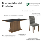 Juego de Comedor Britney con 6 Sillas Marrón/Negro/Plateado