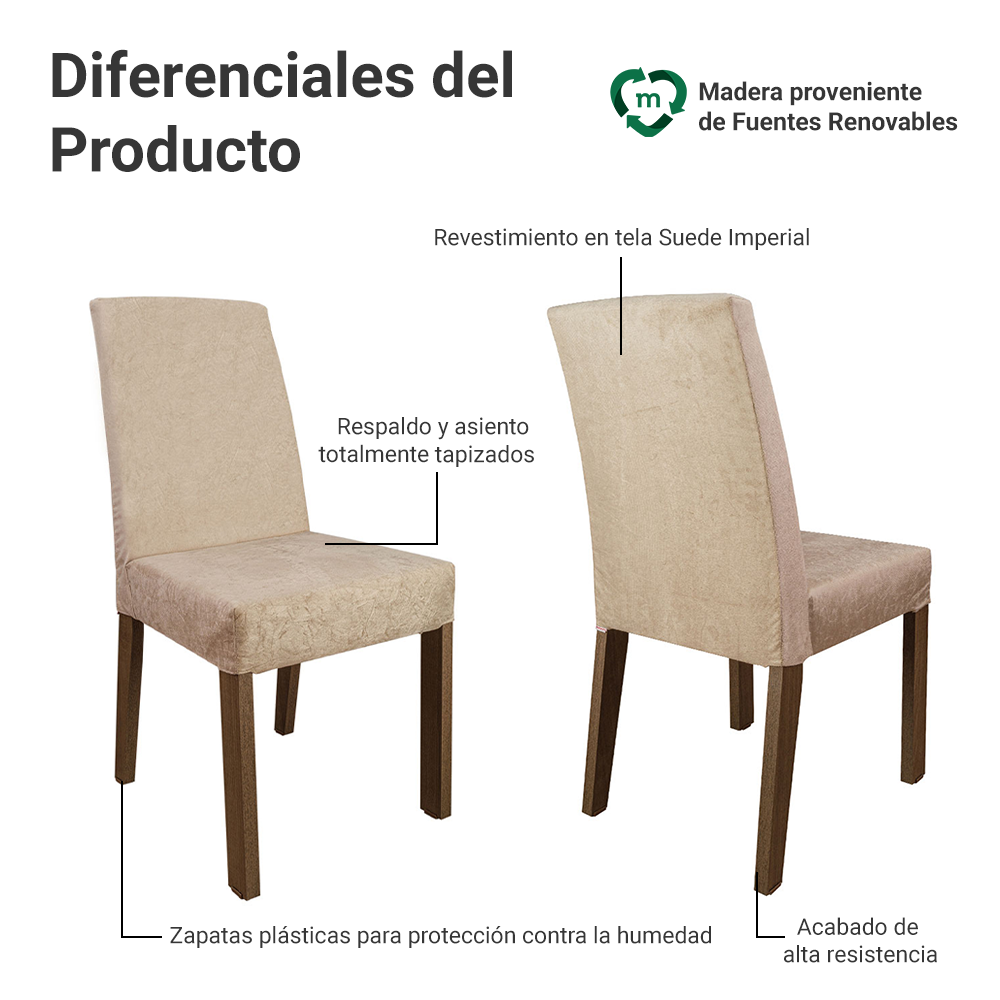 Juego de Comedor Renata con 6 Sillas Marrón/Crema/Imperial