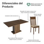 Juego de Comedor Augusta con 6 Sillas Marrón/Crema/Beige