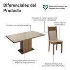 Juego de Comedor Francine con 6 Sillas - Tablero de Madera y Cubierta de Cristal Crema/Marrón/Beige