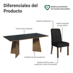 Juego de Comedor Amalfi con 6 Sillas - Tablero de Madera y Cristal Marrón/Negro/Oxford