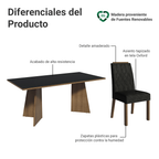 Juego de Comedor York con 6 Sillas Marrón/Negro/Oxford