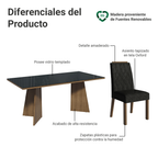 Juego de Comedor Siena con 6 Sillas - Tablero de Madera y Cristal Marrón/Negro/Oxford