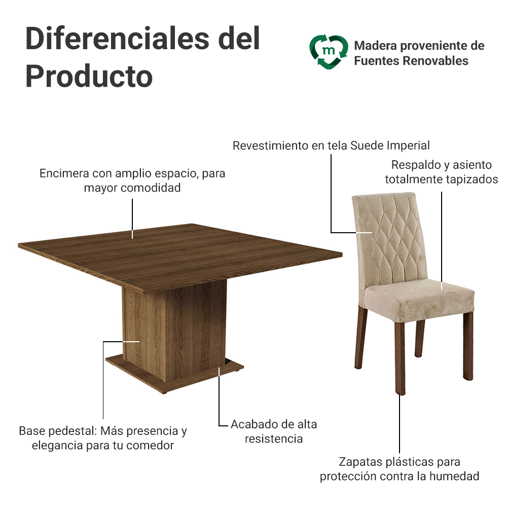 Juego de Comedor Leila con 8 Sillas Marrón/Imperial