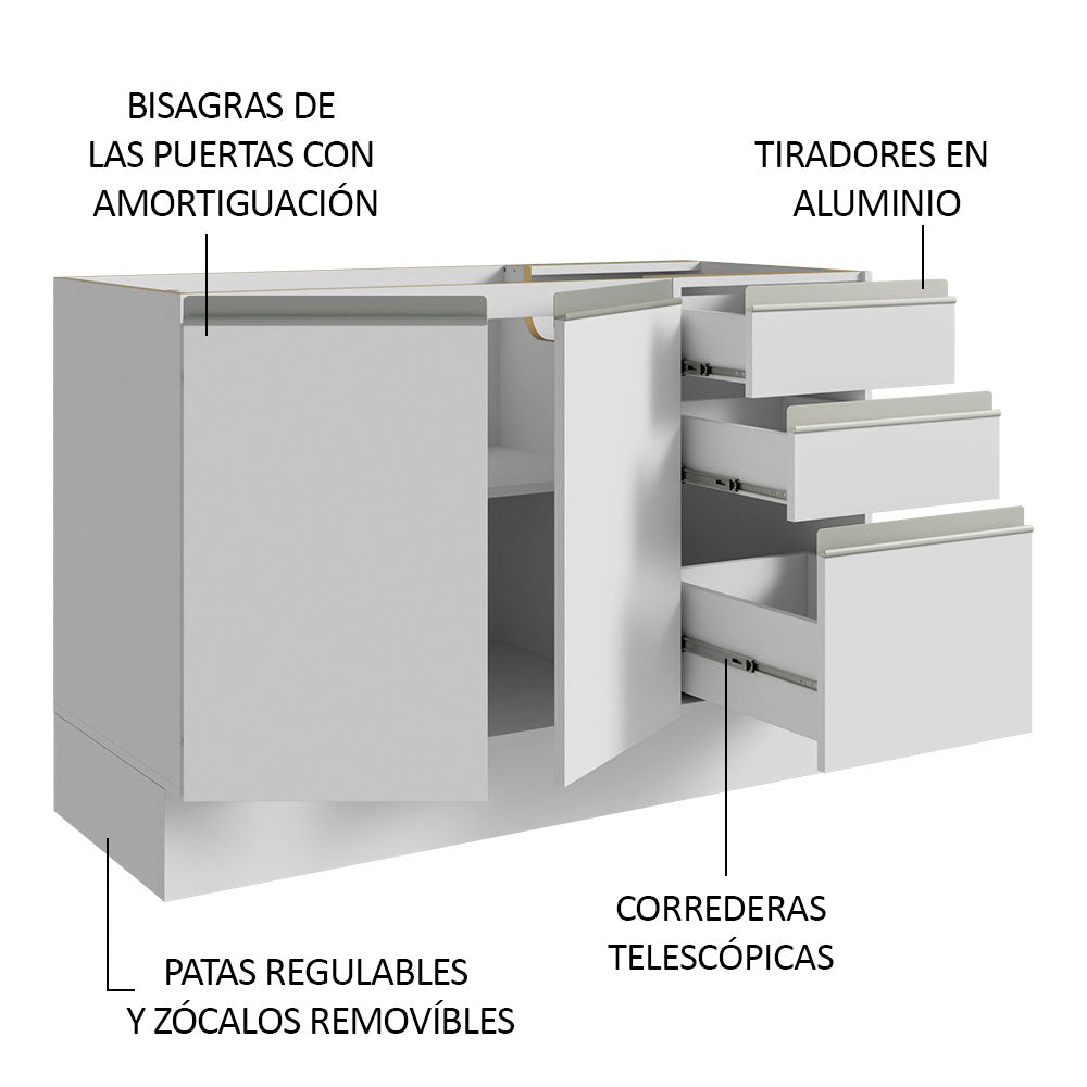 Mueble para Baños 120 cm 2 Puertas 3 Cajones Blanco Madesa