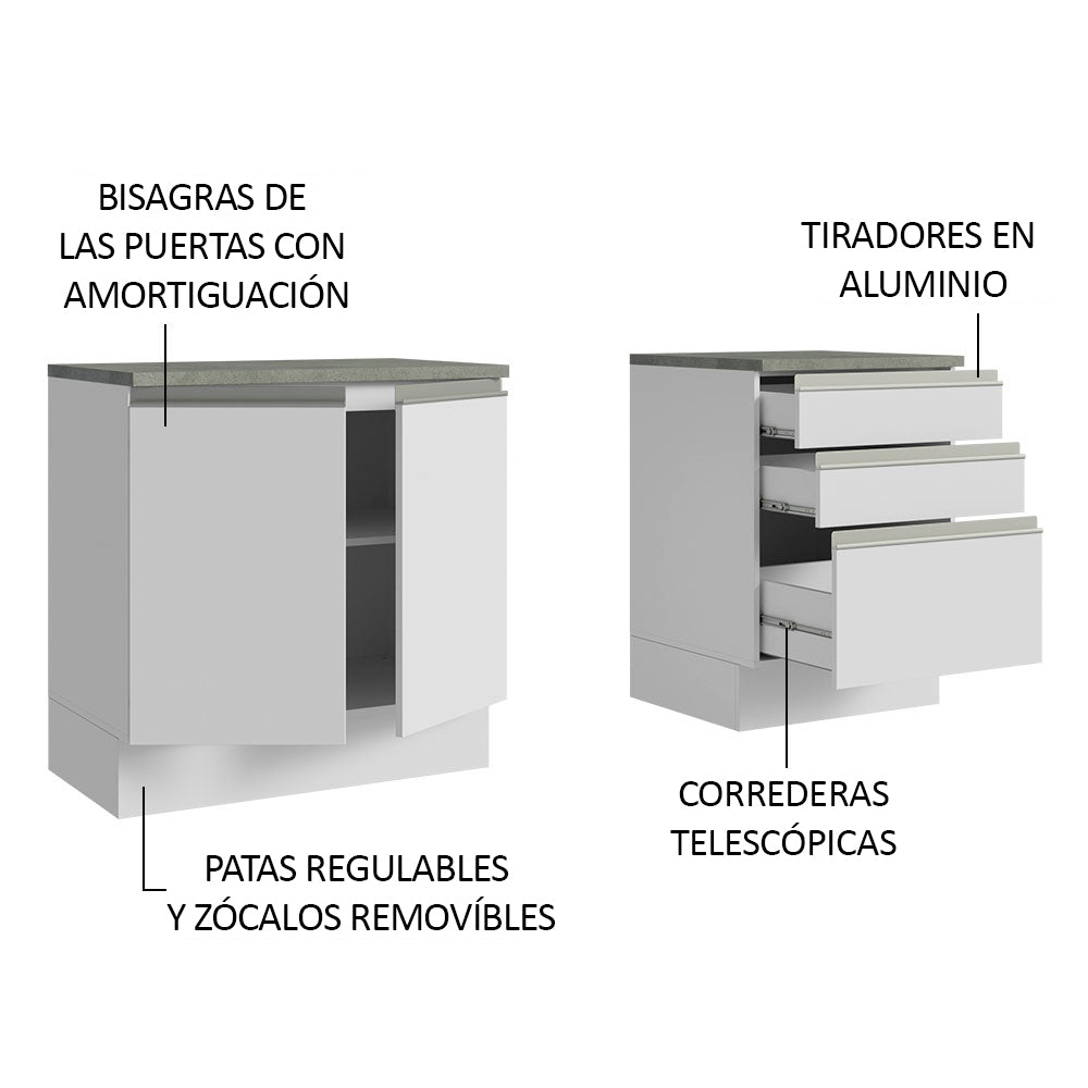 Kit 2 Muebles para Baño 140 cm 2 Puertas 3 Cajones con Encimeras