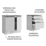 Kit 2 Muebles para Baño 140 cm 2 Puertas 3 Cajones con Encimeras