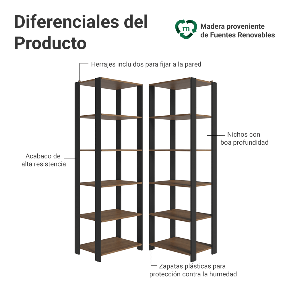 Estante Organizador Multiuso Madesa de 10 Repisas 118 cm Marrón/Negro