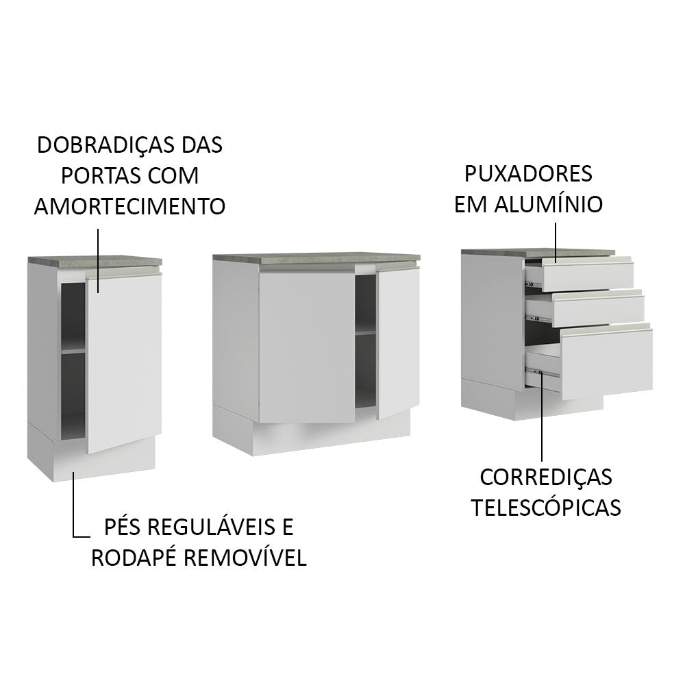 Kit 3 Muebles para Baño 180 cm 3 Puertas 3 Cajones con Encimeras