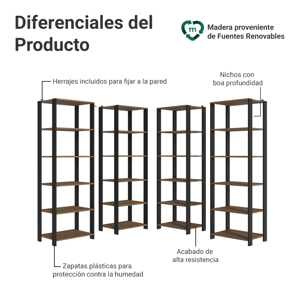 Estante Organizador Multiuso Madesa de 20 Repisas 236 cm Marrón/Negro