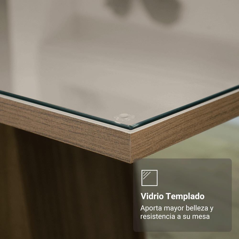Juego de Comedor Moscou Plus con 4 Sillas - Tablero de Madera y Cubierta de Cristal