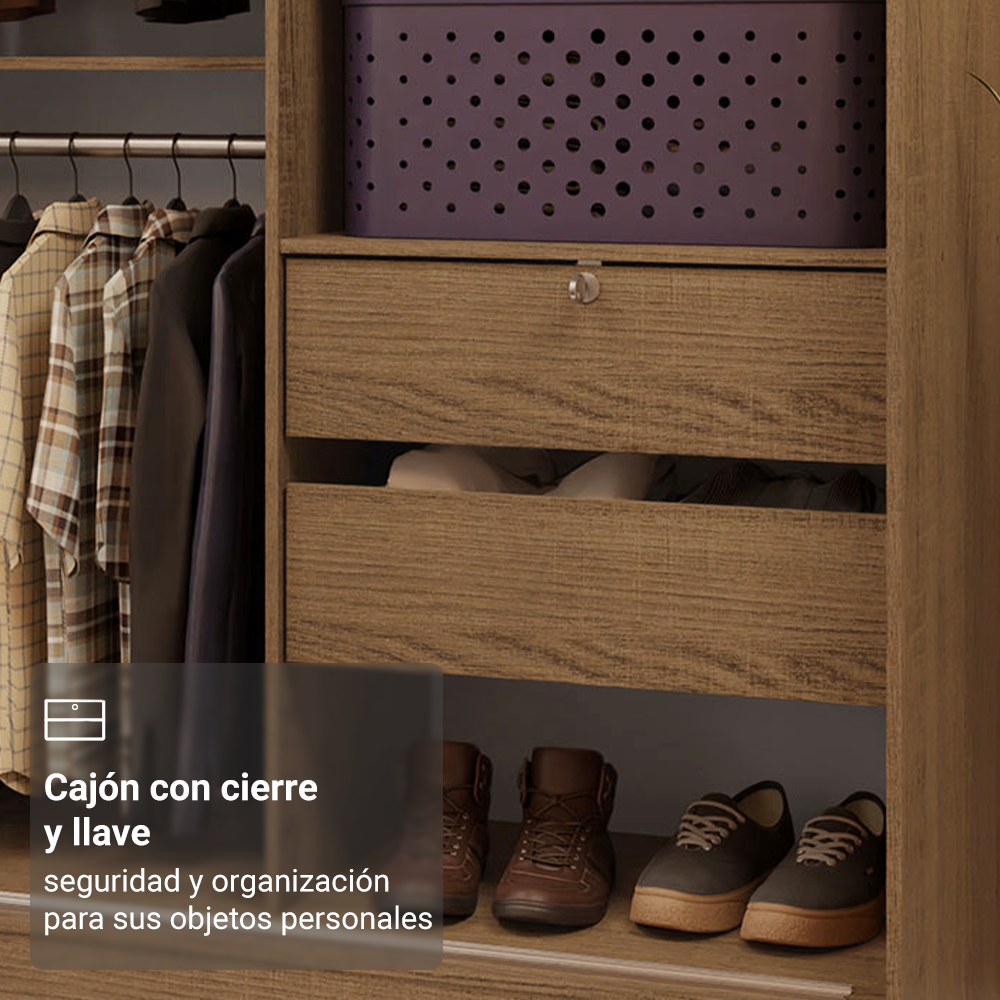 Clóset Luke con Patas 2 Puertas Corredizas con Espejos Marrón 192 cm x 120 cm x 53 cm