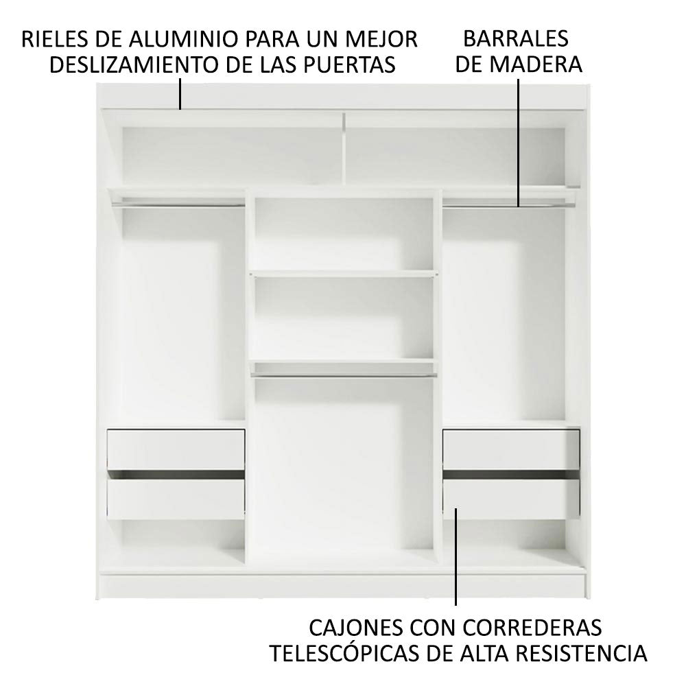 Closet Reno 3 Puertas Corredizas 4 Cajones