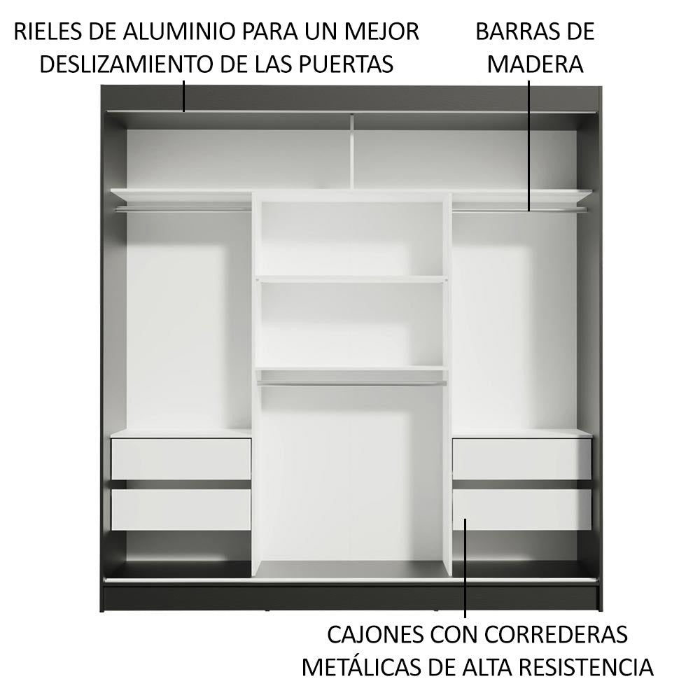 Closet Reno 3 Puertas Corredizas 2 Espejos