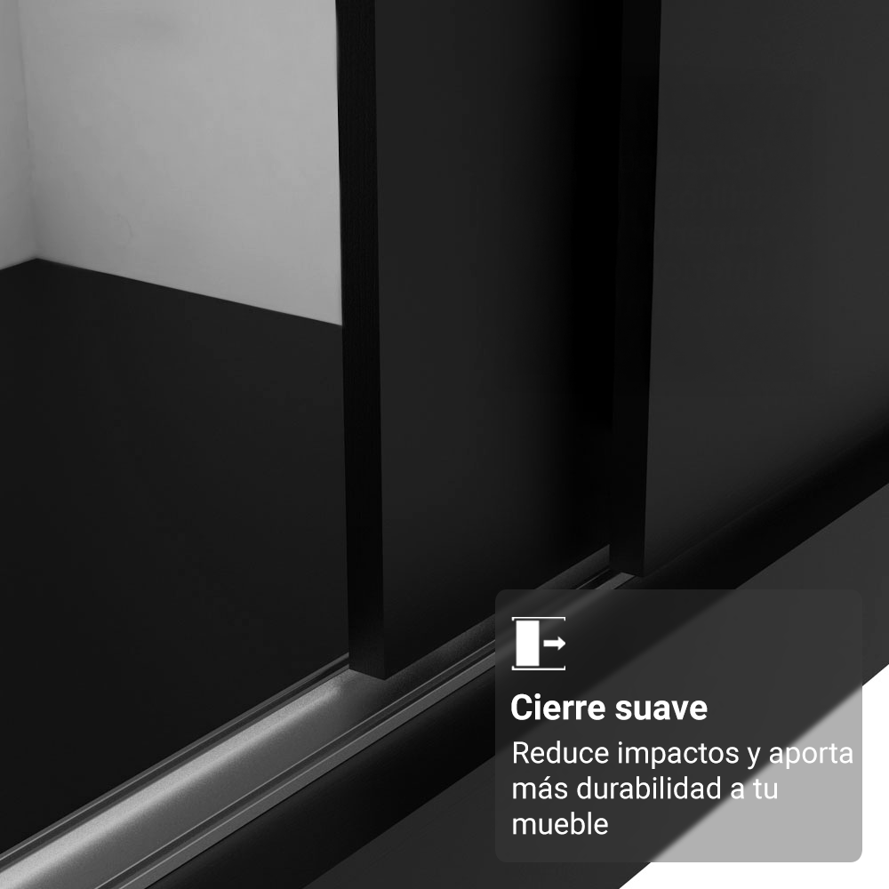 Clóset Reno 3 Puertas Corredizas 2 Espejos Negro 180 cm x 205 cm x 54 cm