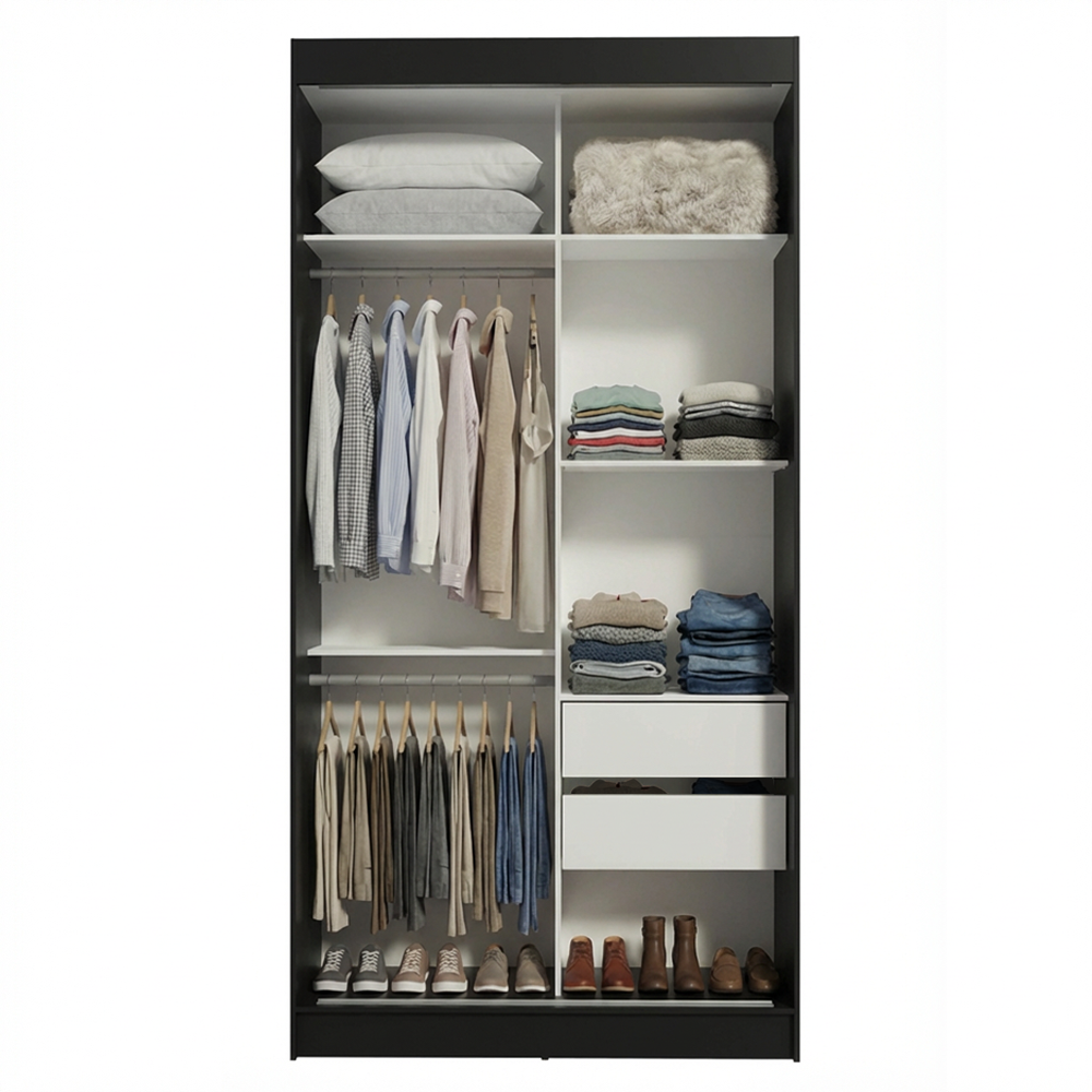 Clóset Tokio 2 Puertas Corredizas 2 Cajones Negro/Marrón 218 cm x 109 cm x 54 cm