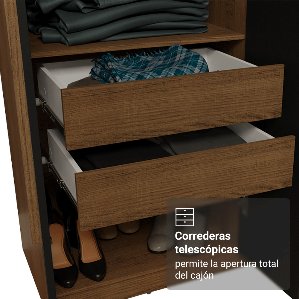 Closet Venus 6 Puertas 4 Cajones 2 Barrales MarrónNegro