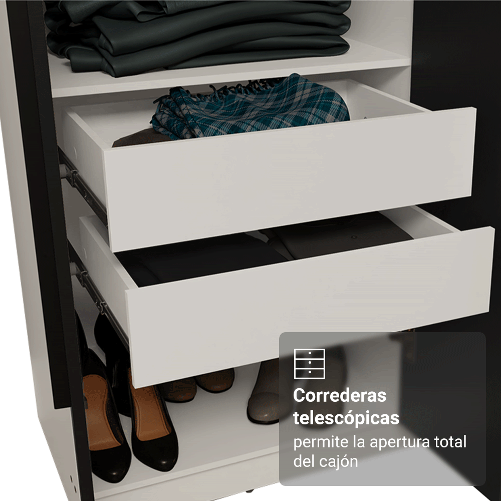 Closet Venus 6 Puertas 4 Cajones 2 Espejos BlancoNegro