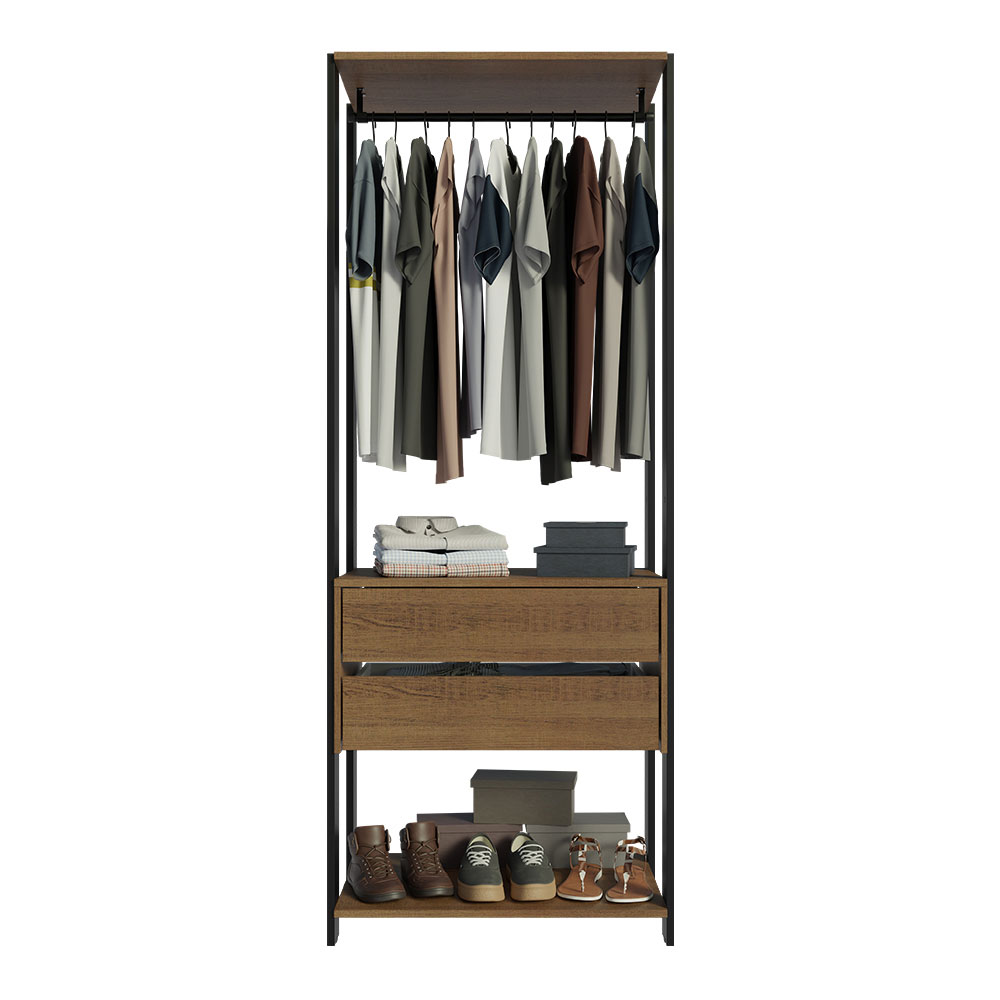 Clóset Abierto Valencia con 2 Cajones Marrón/Negro 180 cm x 70 cm