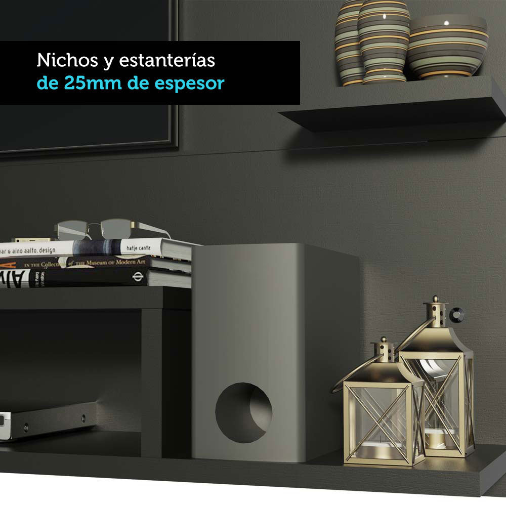 Centro de Entretenimiento Panel para TV Alfa Hasta 60 Pulgadas Negro